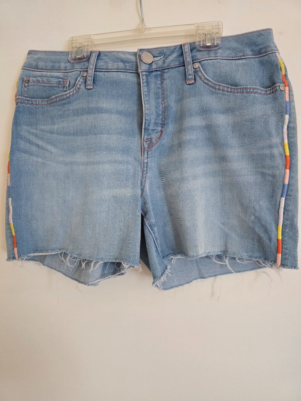 Seven7 LIght Wash Denim Cutoff Shorts, Rainbow Side Stripe Size 8